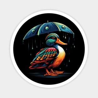 Mandarin Duck Rainy Day With Umbrella Magnet